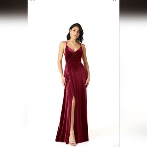 Azazie Hapa Burgundy Velvet Maxi Dress
